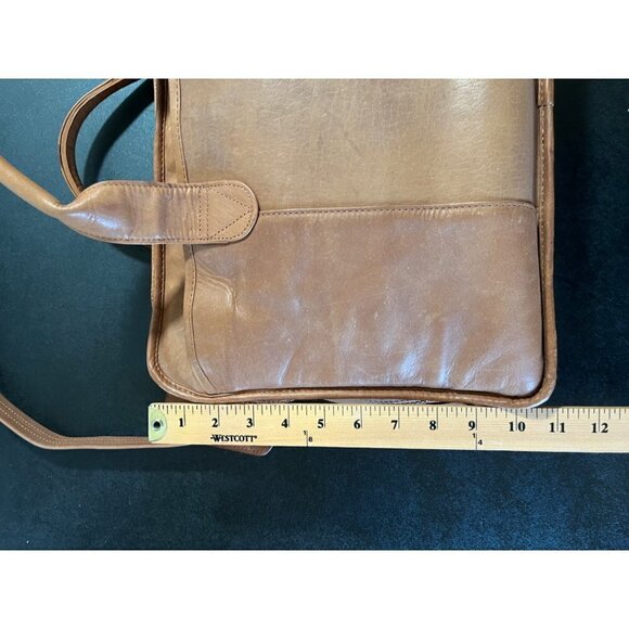 Brown / Tan Leather Satchel Messenger Bag Expandable Shoulder Strap & Handles - Picture 10 of 16